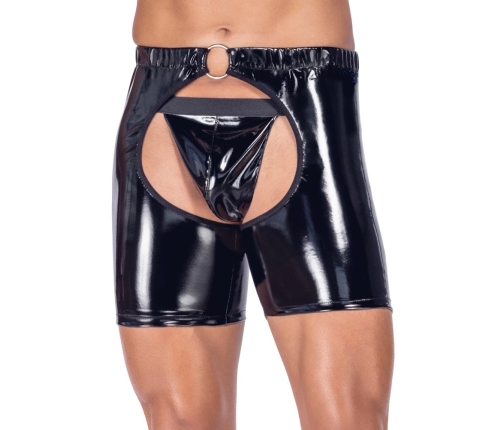 Black Level Men's Vinyl Chaps 2XL - Shiny Stretch Finish, Decorative Ring