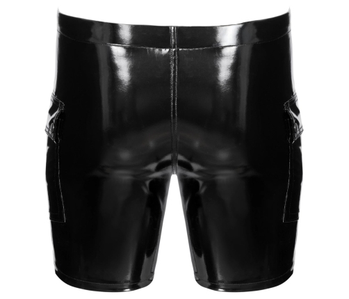 Black Level Vinyl Shorts S - Shiny Black, Padded Zip, Side Pockets