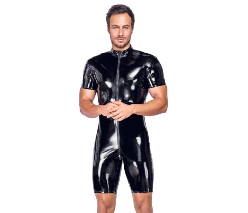 Black Level Men's Short Vinyl Playsuit, Shiny Black, Size S