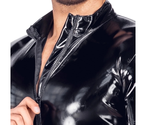 Black Level Men's Short Vinyl Playsuit, Shiny Black, Size S