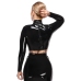 LateX Crop Top Black M - Stand-Up Collar, Long Sleeves, Open Front