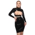 LateX Crop Top Black M - Stand-Up Collar, Long Sleeves, Open Front