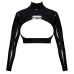 LateX Crop Top L Black - Open Front, Stand-Up Collar, Long Sleeves