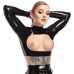 LateX Crop Top L Black - Open Front, Stand-Up Collar, Long Sleeves