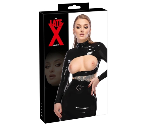 LateX Crop Top XL Black - Natural Latex, Open Front, Long Sleeves