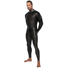 LateX Men's Full Body Black Latex Jumpsuit L with Dual Zippers