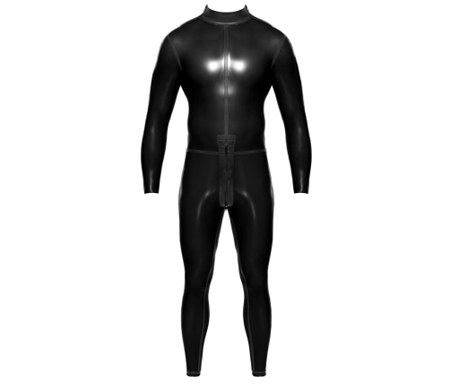 LateX Men's Full Body Black Latex Jumpsuit XL, Shoulder & Crotch Zips