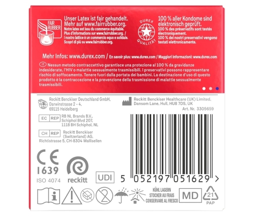 Durex Gefuhlsecht Ultra Thin Latex Condoms 3 pcs, 56 mm, Lubricated