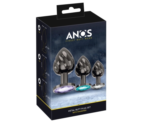 ANOS Metal Plug Set Diamond Trio - Spiral Shape, 3 Sizes, Multicolor Gems