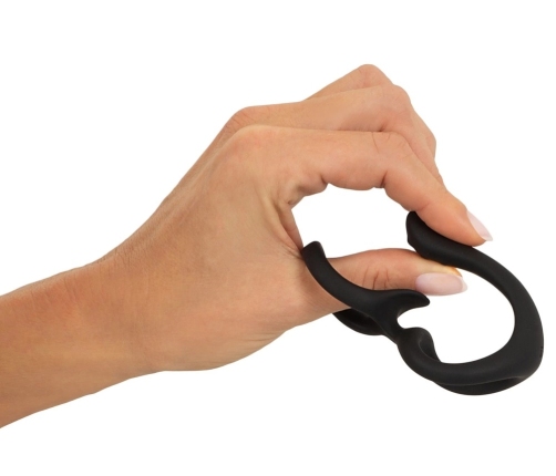 Erecto Liquid Silicone Dual Support Ring with Perineal Stimulator, Black