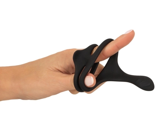 Erecto Liquid Silicone Dual Support Ring with Perineal Stimulator, Black