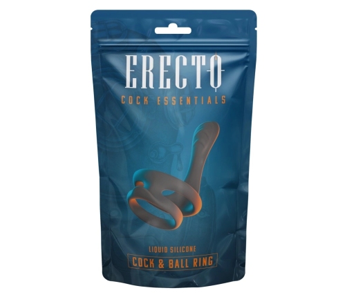 Erecto Liquid Silicone Dual Support Ring with Perineal Stimulator, Black