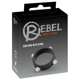 Rebel Silicone Ring with Metal Studs - Adjustable Black Intimate Accessory