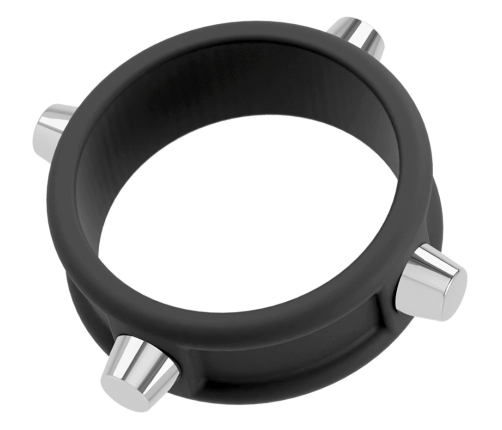 Rebel Silicone Ring with Metal Studs - Adjustable Black Intimate Accessory
