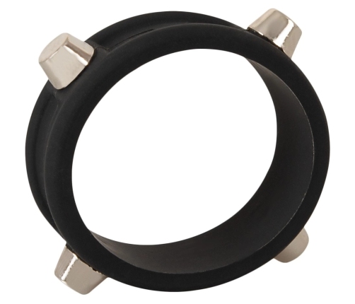 Rebel Silicone Ring with Metal Studs - Adjustable Black Intimate Accessory