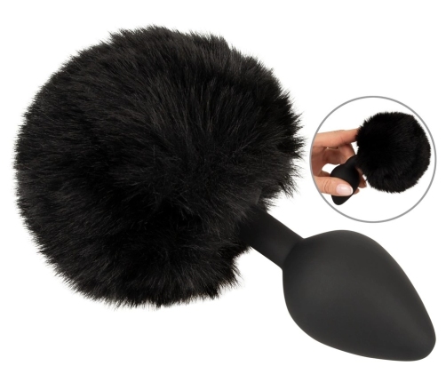 You2Toys Fluffy Tail Black M - Silicone Intimate Cone Plug with Faux Fur