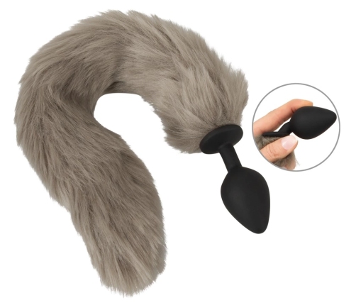 You2Toys Fluffy Tail Plug Grey - Silicone Model with Soft Faux Fur, 45 cm