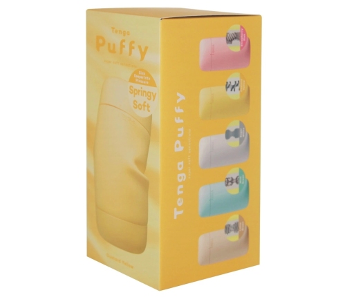 TENGA Puffy Intimate Device Custard Yellow Soft Silicone, 16.5 cm