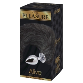 Alive Black & White Fox Tail S - Small Metal Plug with Synthetic Tail