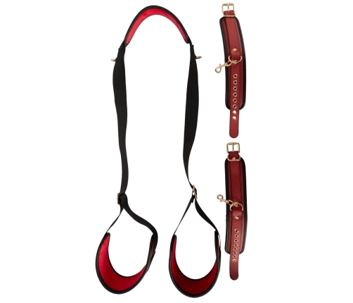 Bad Kitty Neck/Thigh Restraint Set Black-Red, Adjustable, PU Leather