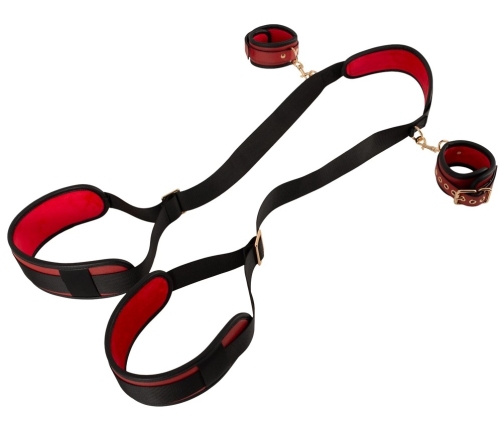 Bad Kitty Neck/Thigh Restraint Set Black-Red, Adjustable, PU Leather