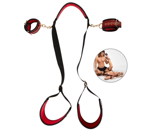 Bad Kitty Neck/Thigh Restraint Set Black-Red, Adjustable, PU Leather