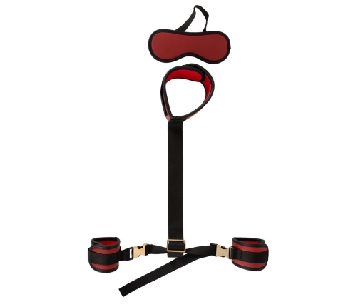 Bad Kitty Neck to Wrist Bondage Set Black/Red Adjustable with Blindfold