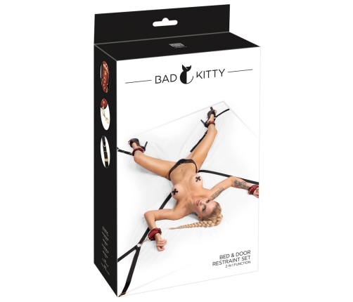 Bad Kitty Bed/Door-Restraint Set Red/Black Adjustable 5-Piece