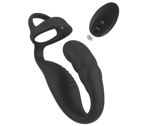 Rebel RC Prostate Plug & Dual Support Ring Set, Silicone, Black