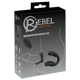 Rebel RC Prostate Plug & Dual Support Ring Set, Silicone, Black