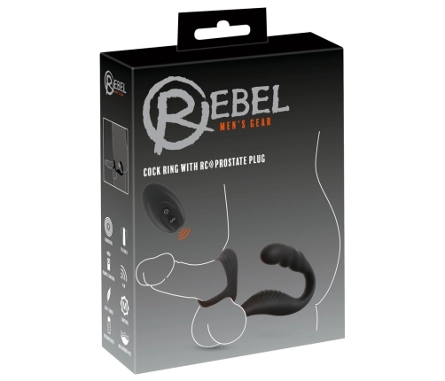 Rebel RC Prostate Plug & Dual Support Ring Set, Silicone, Black