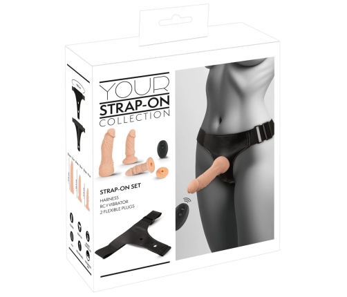 You2Toys Strap-On Set RC Vibe Silicone Harness & 2 Attachments Black