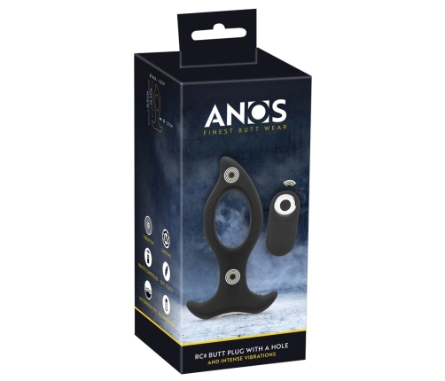 ANOS RC Cone Anal Plug with Hole & Dual Vibration, Black, 12 cm