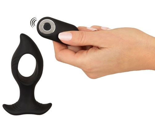 ANOS RC Cone Anal Plug with Hole & Dual Vibration, Black, 12 cm