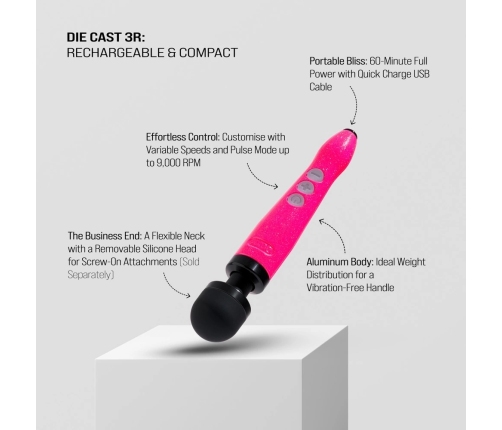 Doxy Die Cast 3R Hot Pink Cordless Massage Wand, 28cm, Rechargeable