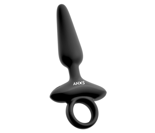 ANOS Flexible Vibrating Silicone Plug 15 cm with Ring Handle Black