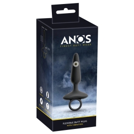 ANOS Flexible Vibrating Silicone Plug 15 cm with Ring Handle Black ANOS Flexible Vibrating Silicone Plug 15 cm with Ring Handle Black