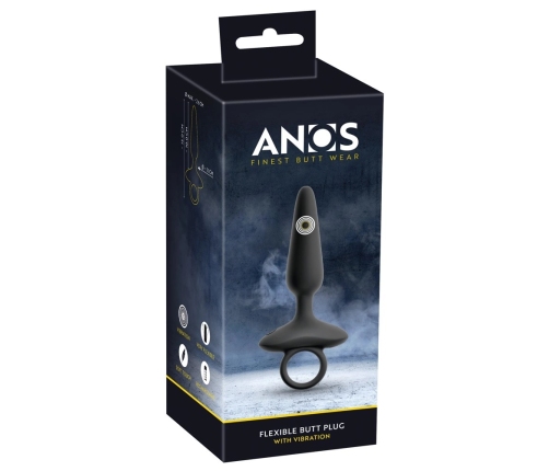 ANOS Flexible Vibrating Silicone Plug 15 cm with Ring Handle Black