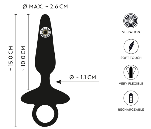 ANOS Flexible Vibrating Silicone Plug 15 cm with Ring Handle Black