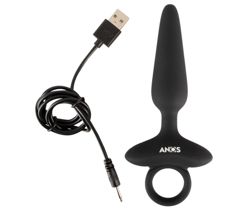 ANOS Flexible Vibrating Silicone Plug 15 cm with Ring Handle Black