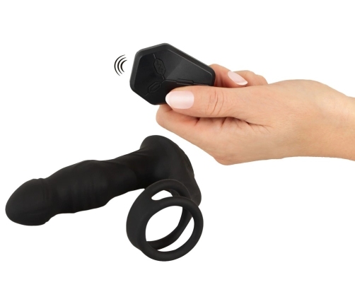 Rebel RC Vibrating Plug with Moving Rings & Nodding Tip, Black, 14.5cm