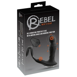 Rebel RC Vibrating Plug with Moving Rings & Nodding Tip, Black, 14.5cm