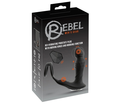 Rebel RC Vibrating Plug with Moving Rings & Nodding Tip, Black, 14.5cm