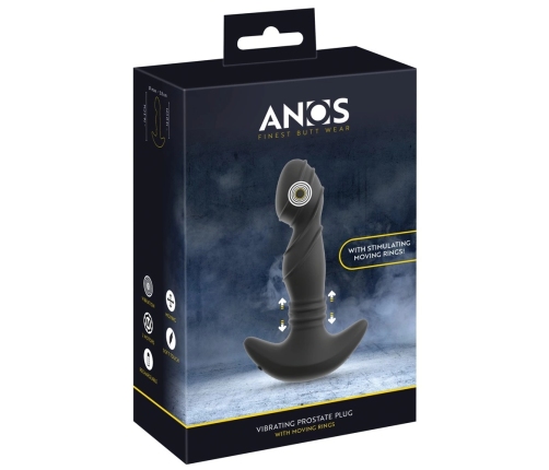 ANOS Vibrating Prostate Plug with Moving Rings, Black, 16.3 cm