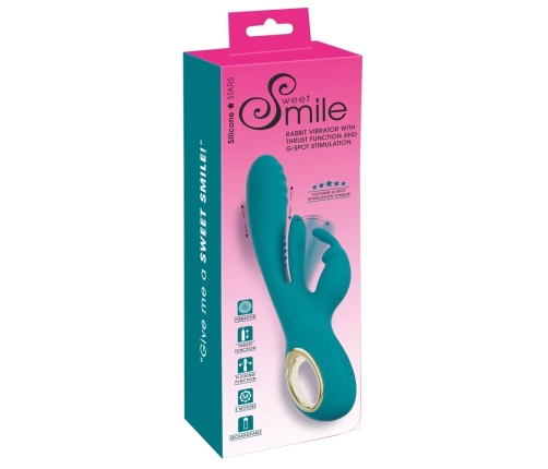 Sweet Smile Rabbit Vibrator with Thrust Function & Flicking Tongue 25cm Pink