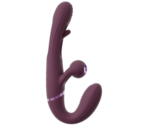 Javida Strapless Strap-On Flic Double Vibrator with Flicking System, Purple