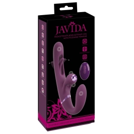 Javida Strapless Strap-On Flic Double Vibrator with Flicking System, Purple