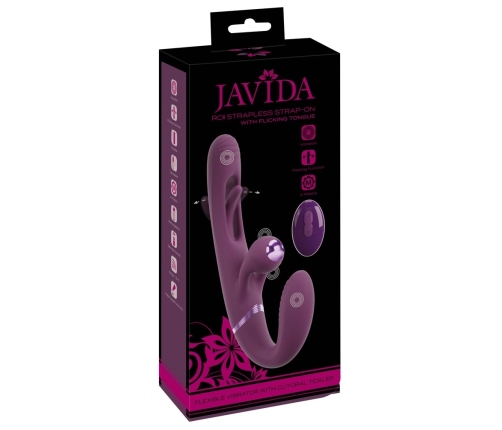 Javida Strapless Strap-On Flic Double Vibrator with Flicking System, Purple