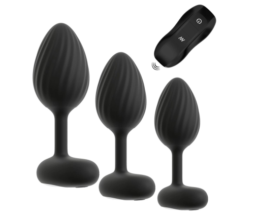 ANOS RC Vibrating Plug Set - 3 Sizes, Waterproof, Silicone, Black