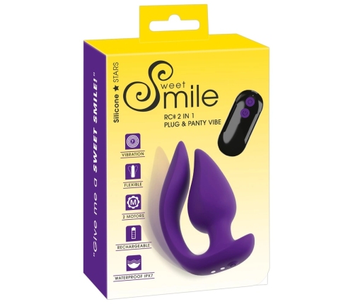 Sweet Smile RC 2in1 Dual Motor Plug & Panty Vibe, Silicone, Black